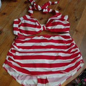 NWOT Red and White stripe Vintage waist bikini